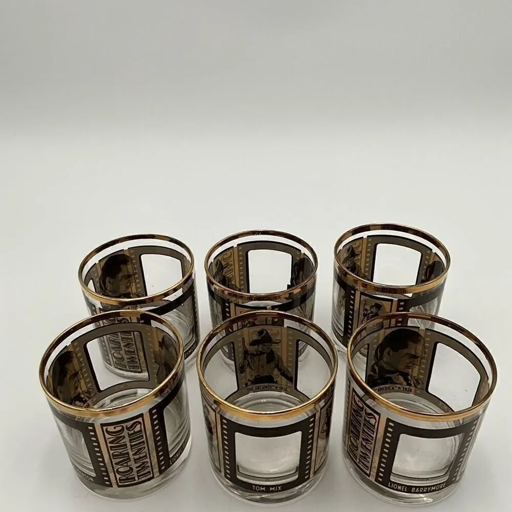 Set Of 6 ROARING TWENTIES Silent Film Actors Whiskey Glasses